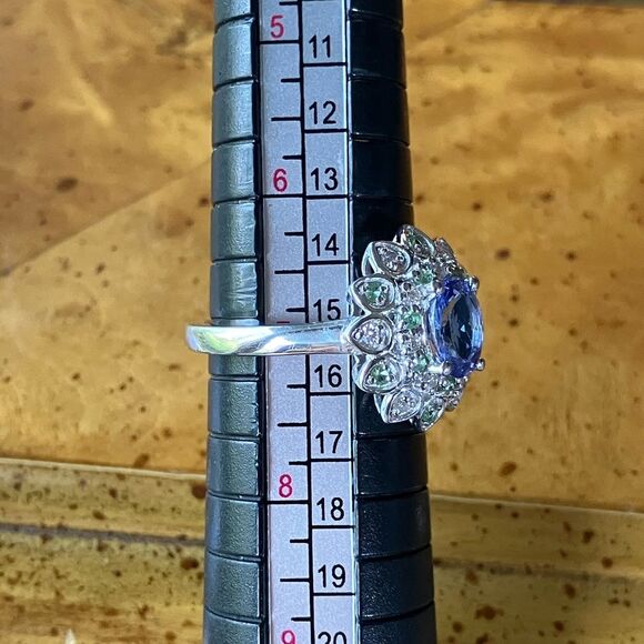 Natural Tanzanite Tsavorite Garnet Sterling Silver Ring Size 7 - Picture 8 of 9